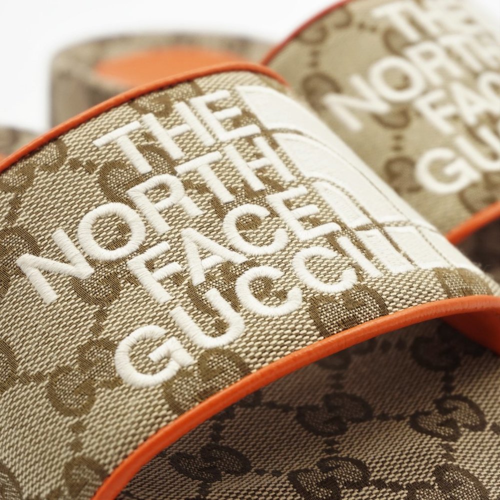 New in Blemished Box Women's The North Face x Gucci Beige & Orange Slides US 6 - Picture 7 of 16